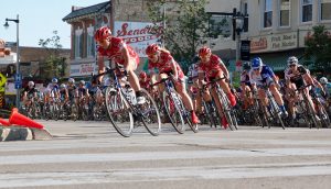 group of cyclists on bikes during race