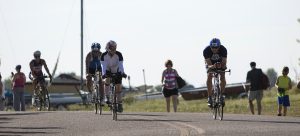 group biking on road